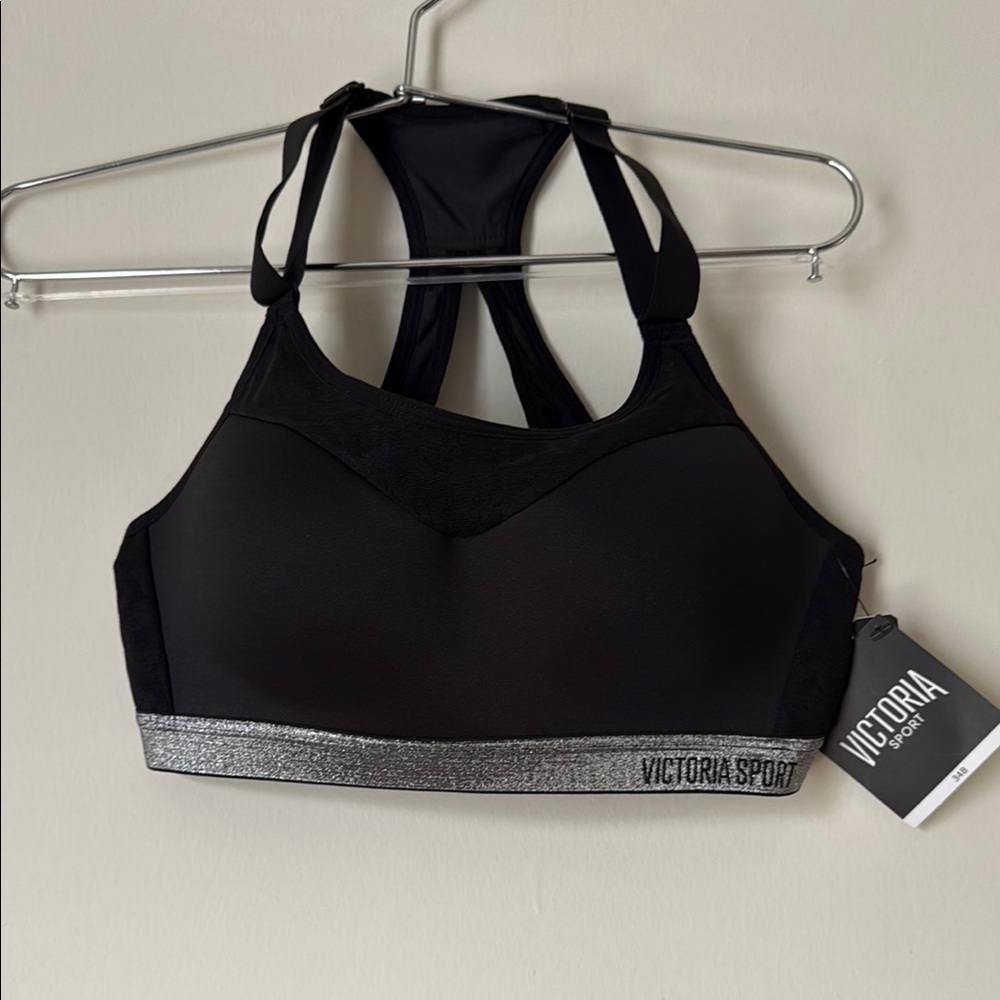 Victoria's Secret Black and Silver Sports Bra Racerback Design